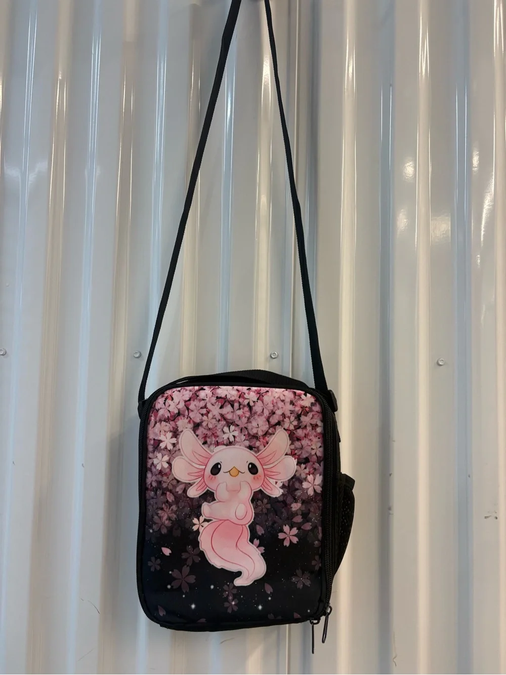 Pink Axolotl Floral Crossbody Lunch Bag